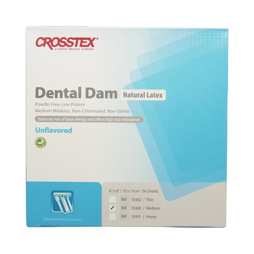 Crosstex 19300 Dental Dam Medium Unflavored Latex Blue 6