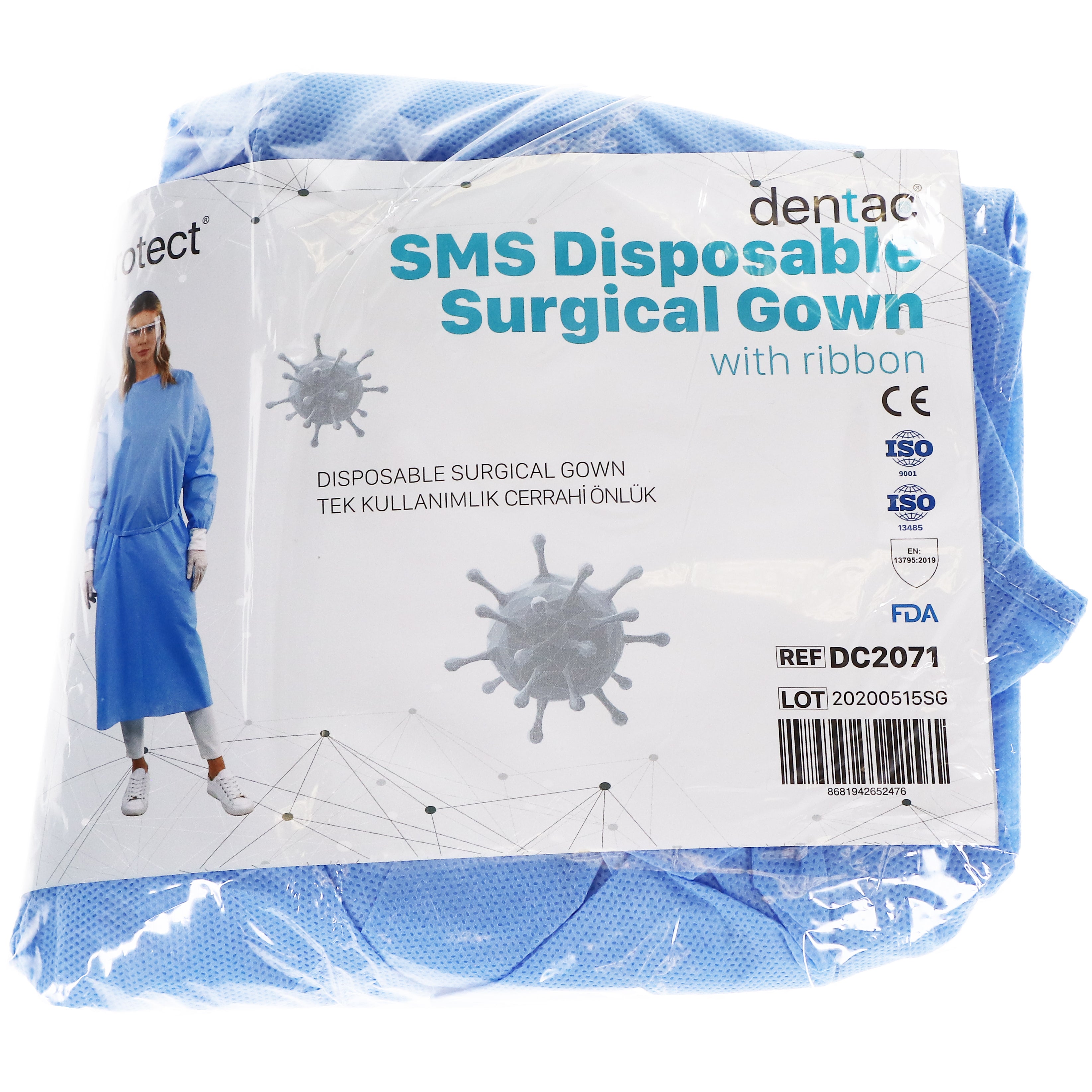 House Brand 910766 Dentac Surgical Gown Level 2 EN-13795:2019 40g/m2 SMS