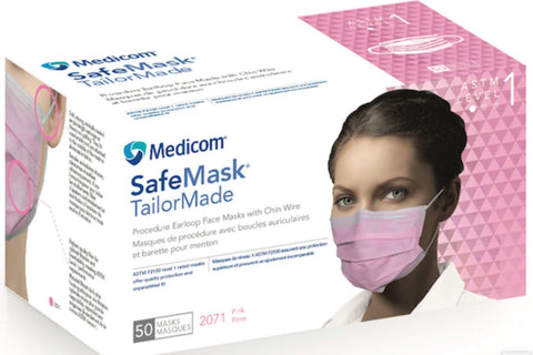 Medicom 2071 Safe-Mask TailorMade Earloop Face Masks ASTM Level 1 Pink 50/Bx