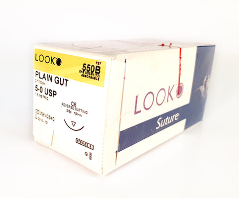 Look 550B Plain Gut Absorbable Reverse Cutting Sutures C6 5-0 3/8 Circle 27" 12/Bx
