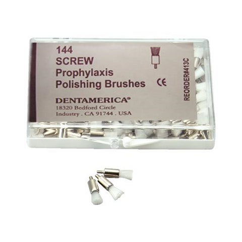 DentAmerica 416 Disposable Prophy Brushes Screw Type Metal Shank Flat 144/Pk