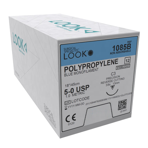 Look X1085B Polypropylene Sutures C3 5/0 18" Blue 12/Bx