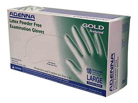 Adenna GLD266 Gold Textured Gloves Powder Free Latex Large 100/Bx