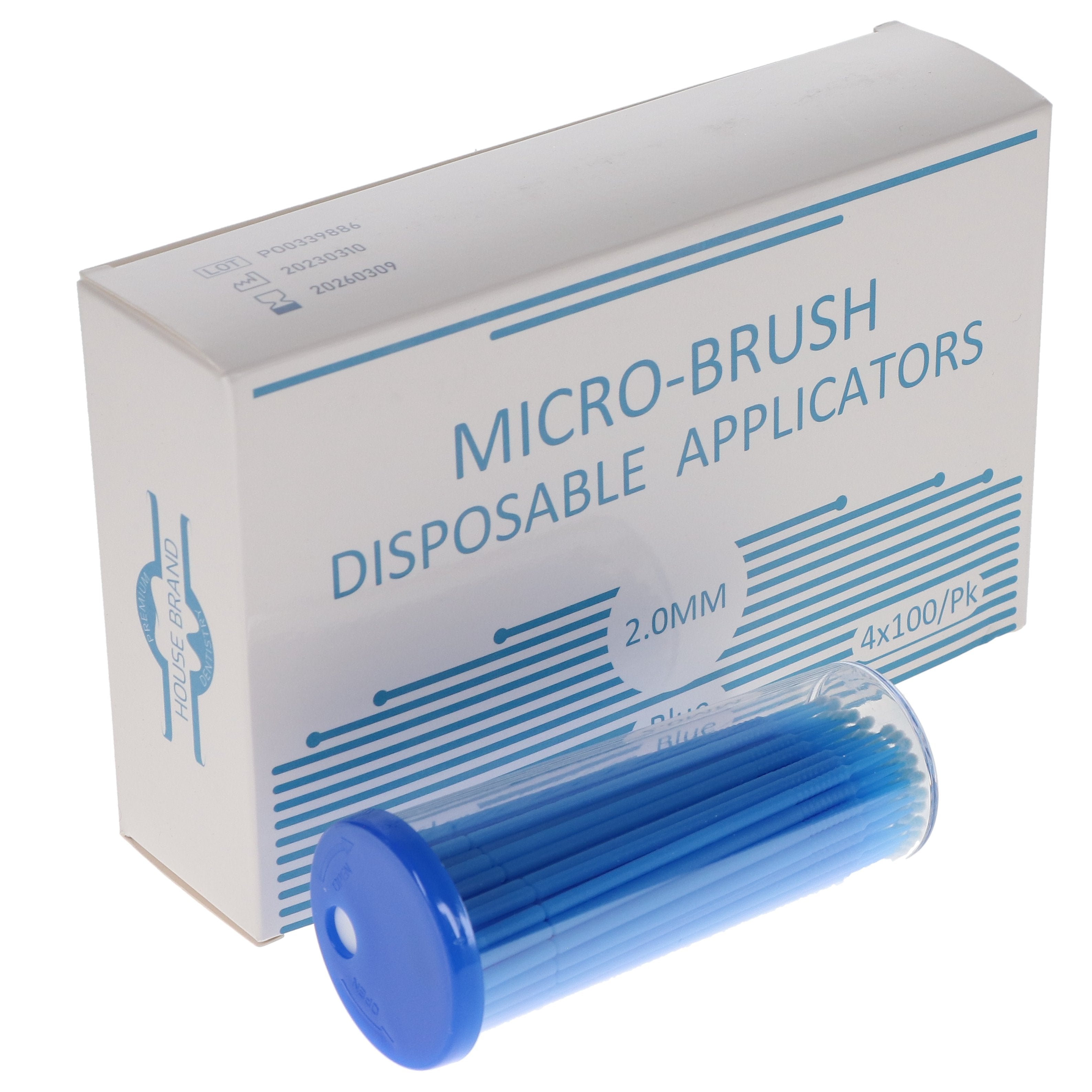 House Brand Dentistry 101316 Micro-Brush Disposable Applicators Regular Blue 4 x 100/Pk