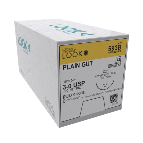 Look X536B Plain Gut Absorbable Sutures 4-0 18" C17 3/8 Circle Reverse Cutting 12mm 12/Pk