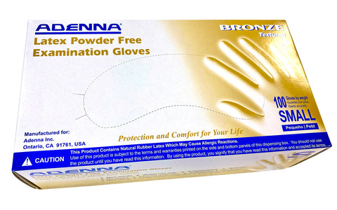 Adenna BRZ640 Bronze Latex Exam Gloves Powder Free Textured Extra Small 100/Pk