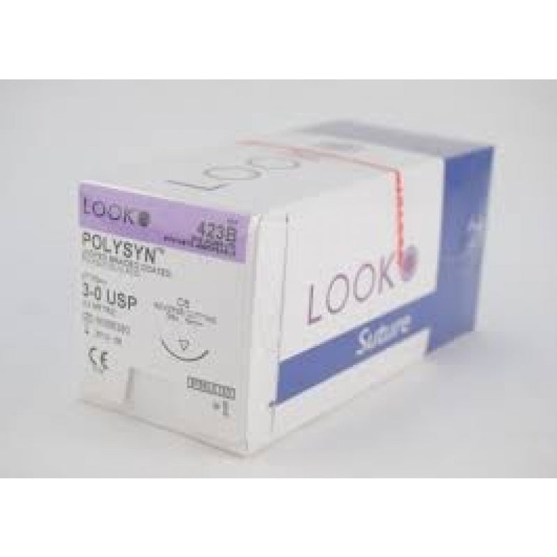 Look 423B PolySyn PGA Undyed Braided Absorbable Reverse Cutting Sutures C6 3-0 27" 12/Bx