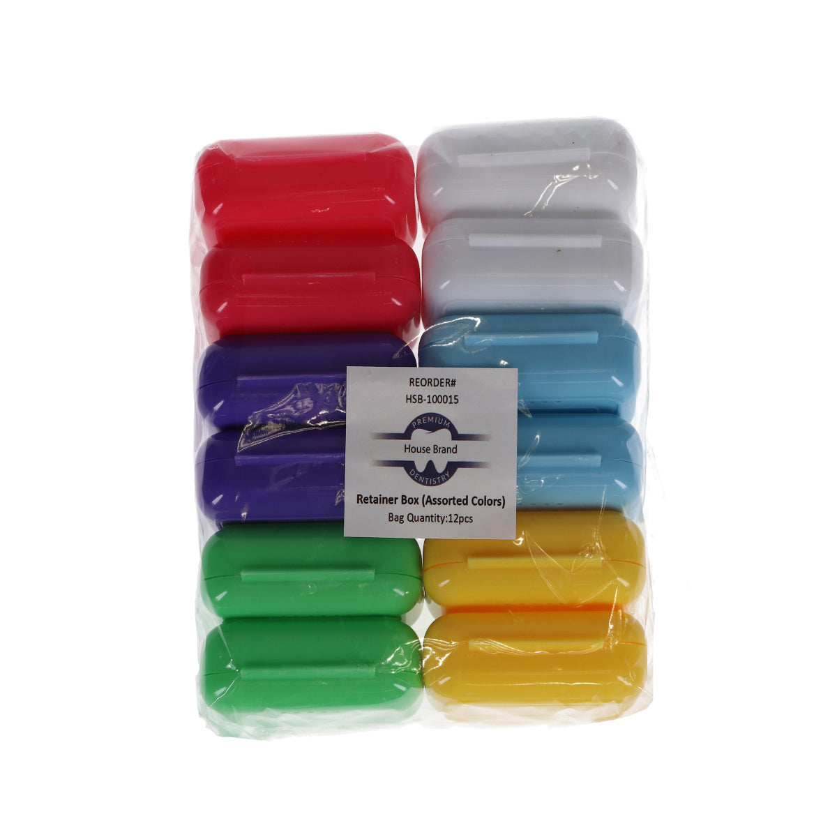 House Brand Dentistry 100015 Orthodontic Retainer Box Assorted Colors 12/Pk
