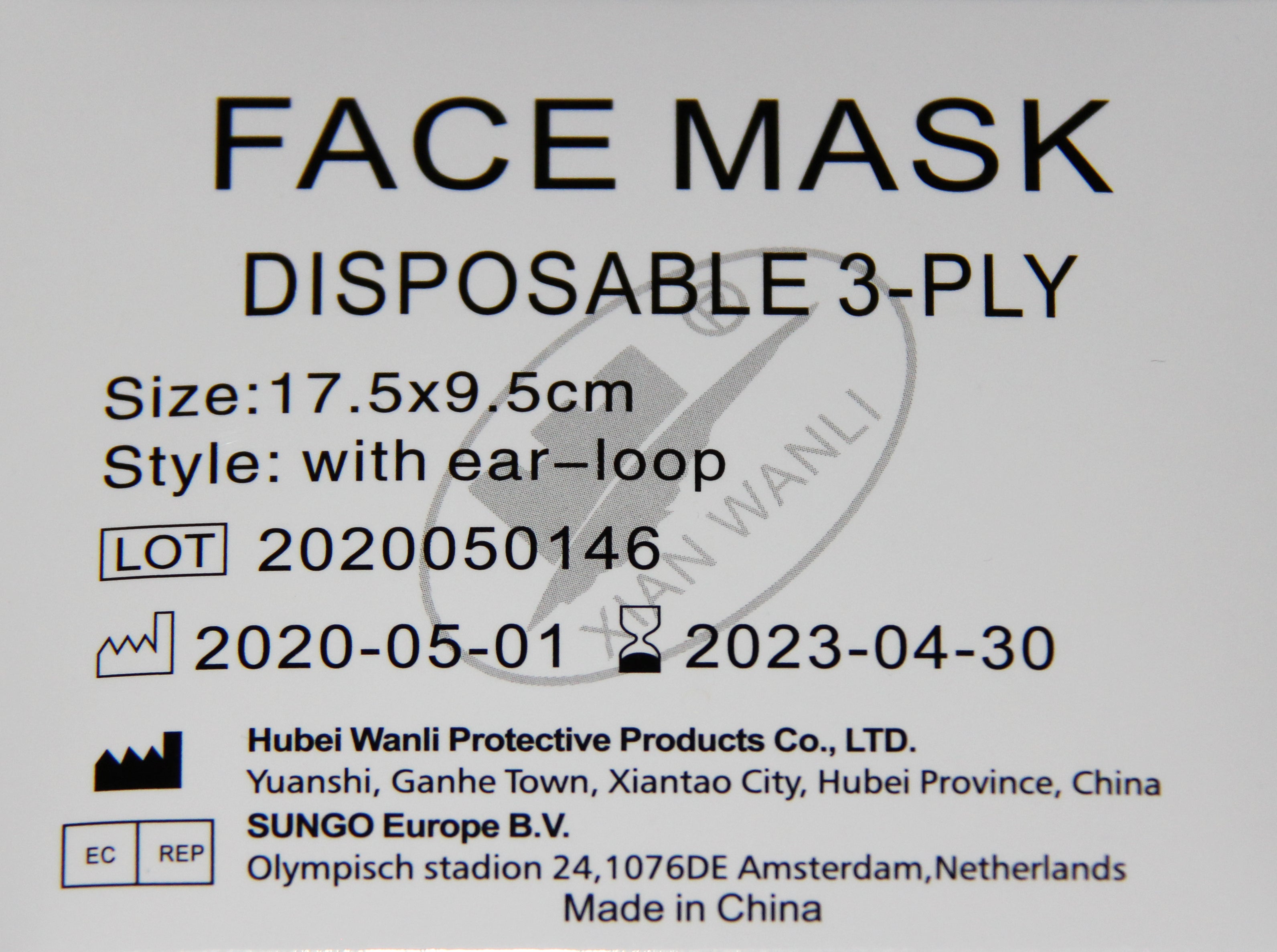 Xian Wanli 908220 Disposable 3-Ply Surgical Face Masks EN 14683 Level IIR (ASTM 3 Equivalent) BFE 99% 50/Pk