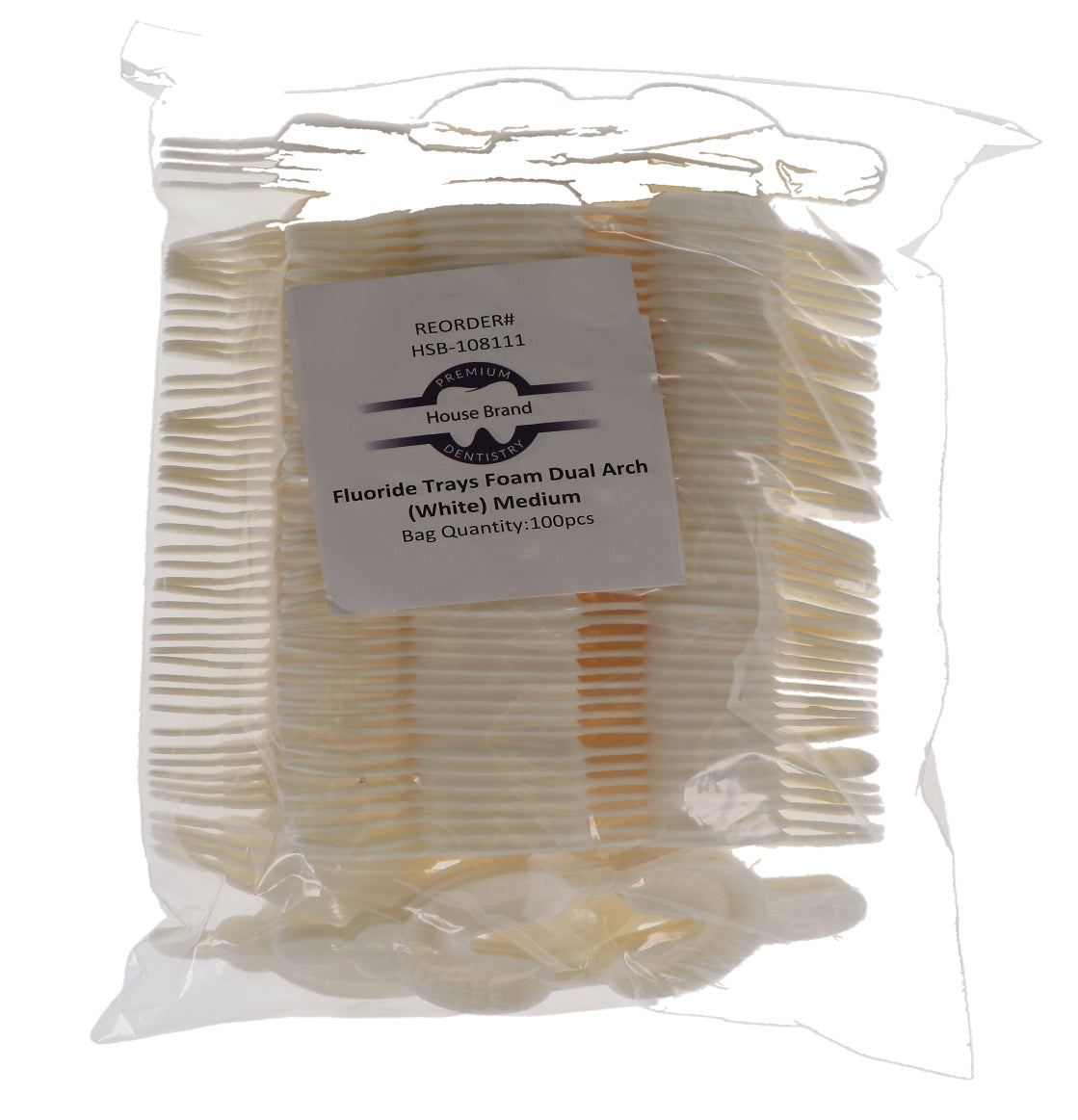 House Brand Dentistry 108111 Fluoride Trays Foam Dual Arch Medium White 100/Pk