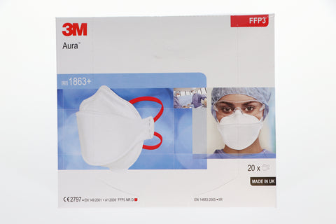 3M 1863+ Aura Healthcare Respiratory Dust Mask FFP3 EN 149:2001 IIR Masks 20/Pk