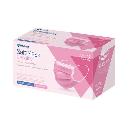 Medicom 205216 SafeMask Classics Earloop Face Masks ASTM Level 2 Pink 50/Box