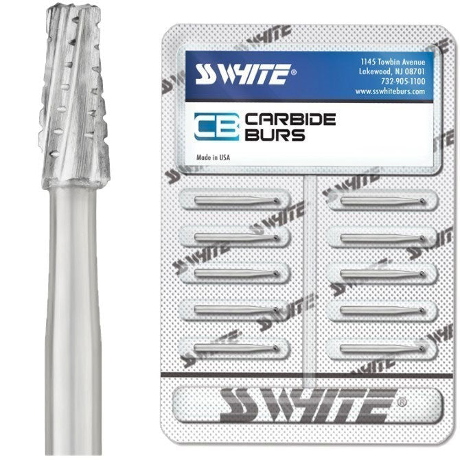 SS White 30025 Friction Grip FG #703 Cross Cut Fissure Oral Surgery Carbide Burs Shank #2 51 mm 10/Pk