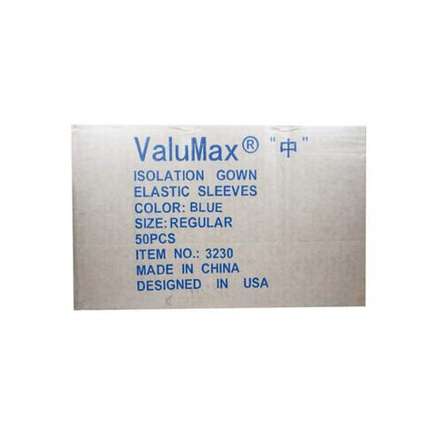 ValuMax 3230B Isolation Gowns Elastic Cuff Splash Resistant Blue 50/Pk