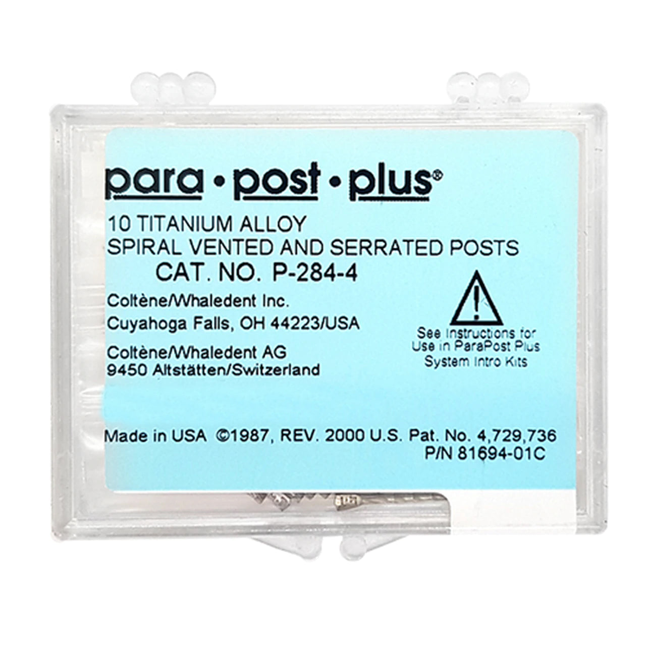 Coltene Whaledent P244-4 ParaPost Plus Stainless Steel Posts .040