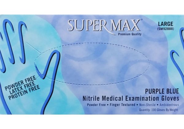 Supermax 92887 Aurelia Nitrile Exam Gloves Medium Powder Free 100/Bx