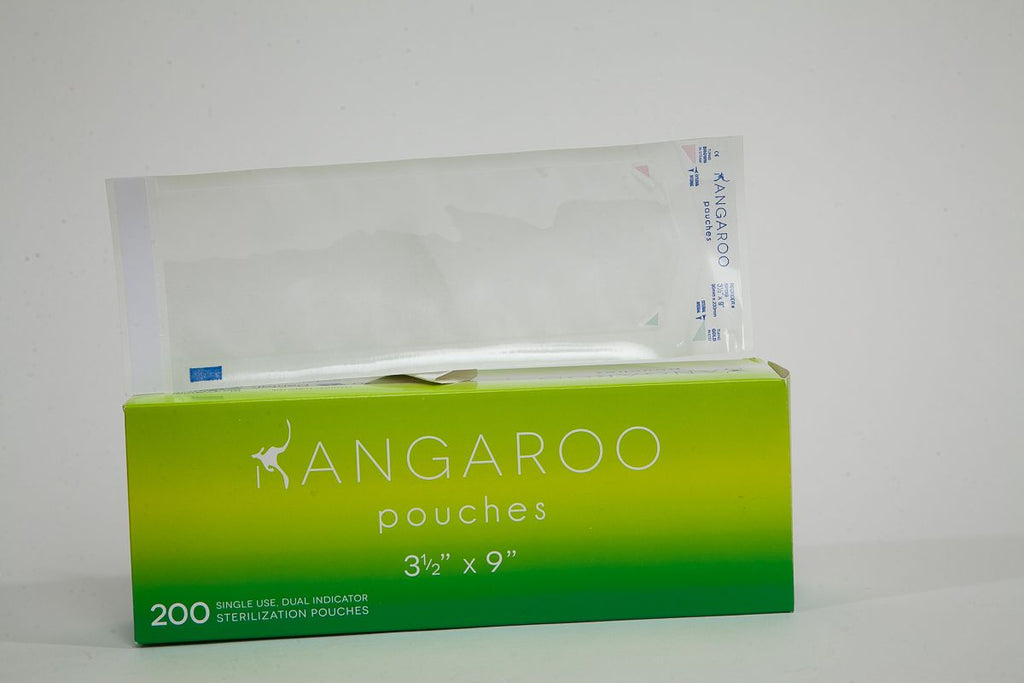 House Brand SP3X9 Kangaroo Self-Seal Sterilization Pouches 3.5" X 9" Green 200/Bx