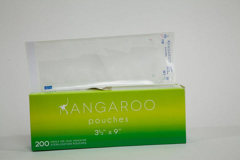 House Brand SP3X9 Kangaroo Self-Seal Sterilization Pouches 3.5" X 9" Green 200/Bx