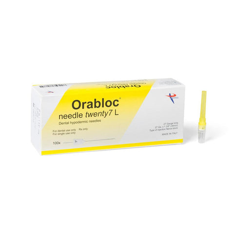 Pierrel Pharma SRL 102704036 Orabloc Plastic Hub Dental Needles 27G Long 100/Box Yellow
