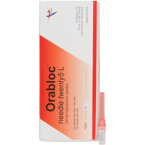 Pierrel Pharma SRL 102505036 Orabloc Plastic Hub Dental Needles 25G Long Red 100/Box