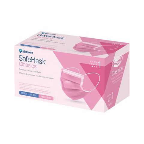 Medicom 205116 SafeMask Classics Earloop Face Masks ASTM Level 1 Pink 50/Bx