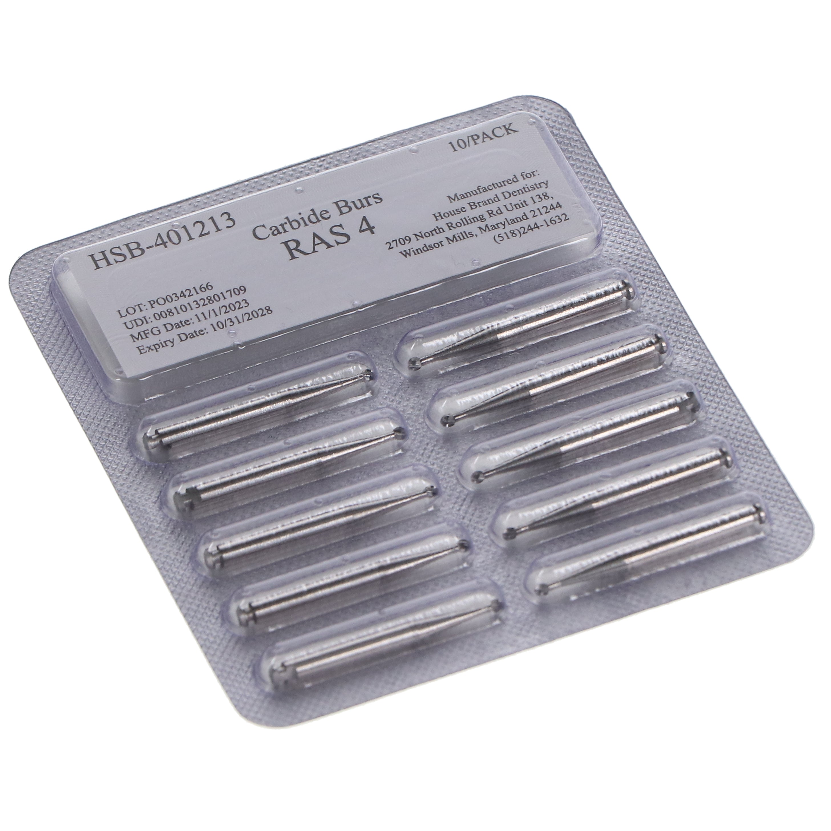 House Brand Dentistry 401213 HSB RA #4 Round Surgical Carbide Burs 100/Pk