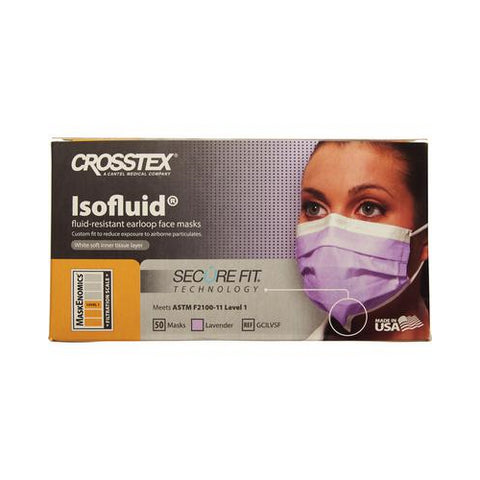 Crosstex GCILVSF SecureFit Isofluid Earloop Face Masks Lavender ASTM Level 1 50/Bx