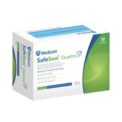 Medicom 88020 SafeSeal Quattro Sterilization Pouches 5.25" X 6.5" 200/Bx