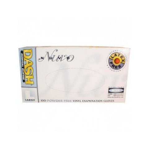 Dash Medical NV100L Nuvo Vinyl Exam Gloves Powder Free Large 100/Bx