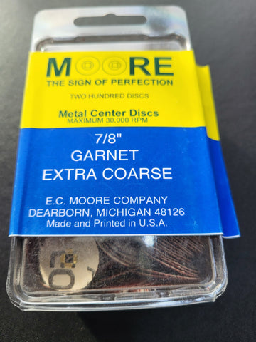 EC Moore BC-78-GXCBB Paper Discs Brass Center 7/8" Garnet Extra Coarse 200/Pk