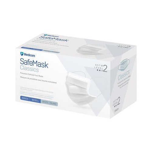 Medicom 205214 SafeMask Classics Earloop Face Masks ASTM Level 2 White 50/Bx